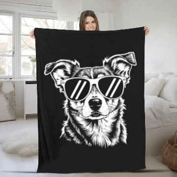 Discover Border Collie Dog Wearing Sunglasses Vintage Pet Fleece Blankets