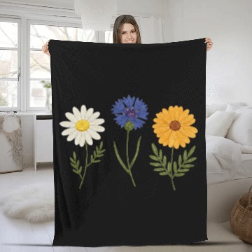 Discover Wildflower Trio Daisy Cornflower Marigold Fleece Blankets