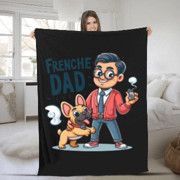 Discover Frenchie Dad Cartoon Design Fleece Blankets