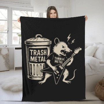 Discover Guitar thrash metal trash metal opossum funny Fleece Blankets