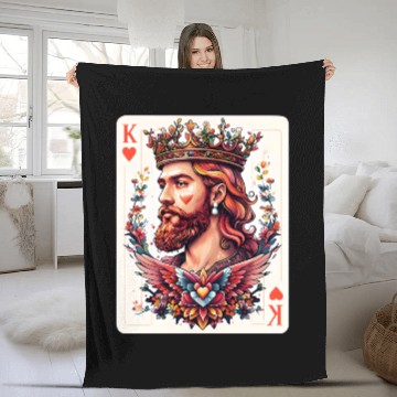 Discover King of Hearts Card Illustration Fleece Blankets