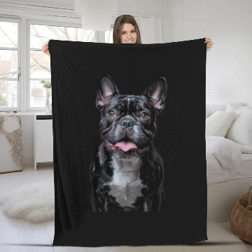 Discover Charming French Bulldog Portrait Capturing Joyful Fleece Blankets