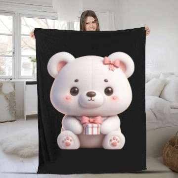 Discover Sweet Teddy Bear and Gift Box Fleece Blankets