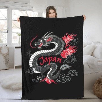 Discover Majestic Japanese Dragon Tattoo Style Art design Fleece Blankets