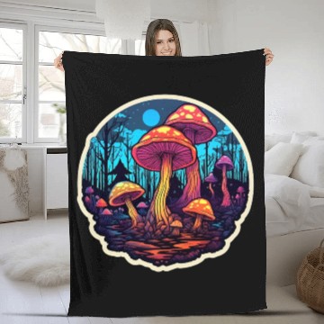 Discover Psychedelic Mushroom Forest Fleece Blankets