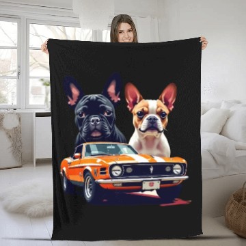 Discover French Bulldogs with Classic Muscle Car – Retro Vi Fleece Blankets
