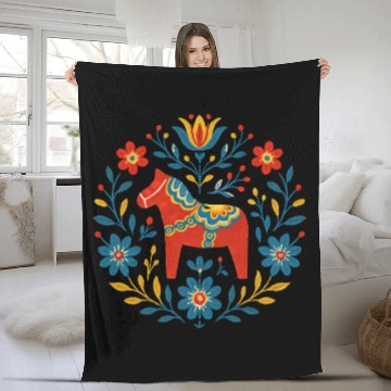Discover Swedish Dala Horse Folk Art Design Fleece Blankets