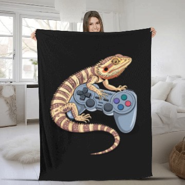 Discover Video Gaming Gamer Pogona Reptile Bearded Dragon Fleece Blankets