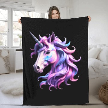 Discover Magical Rainbow Unicorn Illustration Fleece Blankets