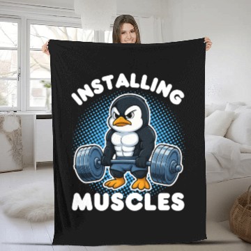 Discover Installing Muscles Funny Gym Penguin Weightlifting Fleece Blankets