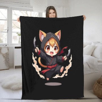 Discover Chibi Ninja Cat Fleece Blankets