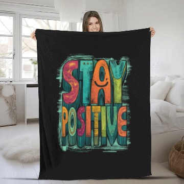 Discover Stay Positive – Retro Color Block Text Fleece Blankets