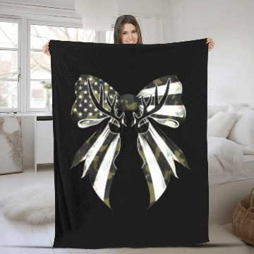 Discover Coquette Bow Deer Hunting Camouflage US Flag Pride Fleece Blankets