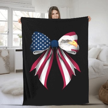 Discover Coquette Bow Bald Eagle Bird US Flag Patriotic Fleece Blankets
