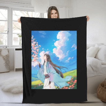 Discover Serene Blossom Anime Aesthetic Fleece Blankets