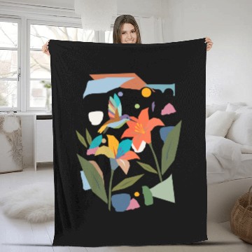 Discover Colorful Hummingbird with Flower - Colorful Nature Fleece Blankets