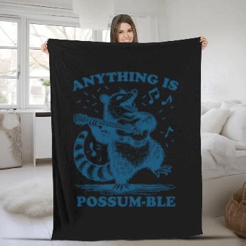 Discover Anything is Possum ble Possum Playing Guitar Fleece Blankets