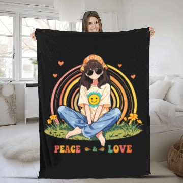 Discover Retro Peace & Love Hippie Girl Fleece Blankets – Vintage