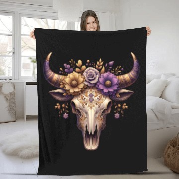 Discover Boho Bull Skull with Floral – Western Bohemian Fleece Blankets