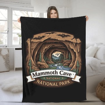 Discover Mammoth Cave National Park Kentucky USA Logo Fleece Blankets