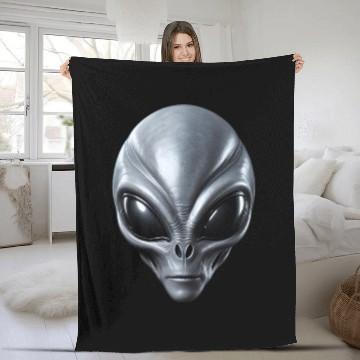 Discover Real Grey Alien Extraterrestrial Face Fleece Blankets