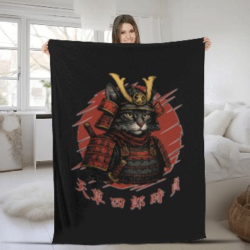 Discover Samurai Cat Warrior – Japanese Red Sun Armor Art Fleece Blankets