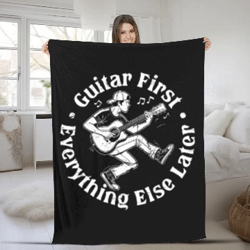 Discover Guitar firts, cool guitar player Fleece Blankets