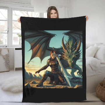 Discover Warrior Woman & Dragon Fleece Blankets