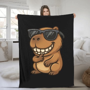 Discover Cool capybara guinea pig sunglasses smile Fleece Blankets