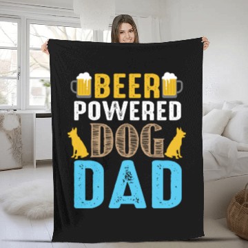 Discover BEER Powered Dog DAD Fleece Blankets