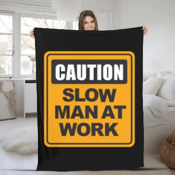 Discover Caution Slow Man at Work Fleece Blankets