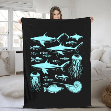 Discover Shark Fish Octopus Nature Fleece Blankets