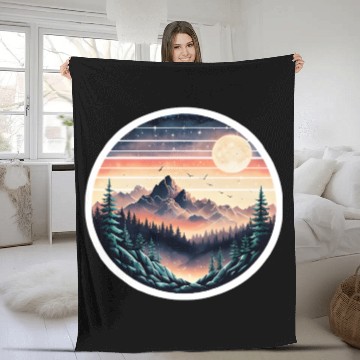 Discover Retro 80s Gradient Sunset Mountain Sticker. Fleece Blankets