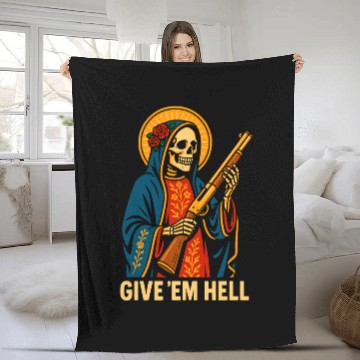 Discover Give'em Hell Gothic Streetwear Fleece Blankets