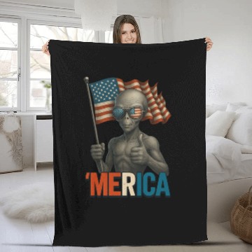 Discover Thumbs Up Merica Alien 4th of July Funny Fleece Blankets