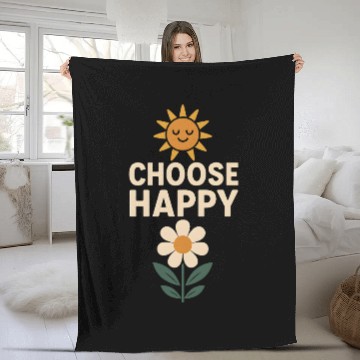 Discover Choose Happy Retro Positivity Sun and Flower Fleece Blankets