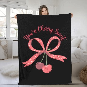 Discover You're Cherry Sweet Cute Cherry Bow Pun Fleece Blankets