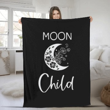 Discover Moon Child Half Moon Flower Night Lover Fleece Blankets