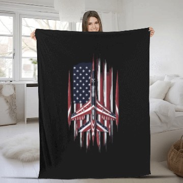 Discover Patriotic Fighter Jet American Flag Art Fleece Blankets