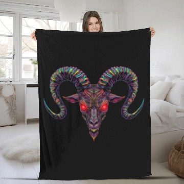 Discover Psychedelic Demon Head with Spiral Horns Fleece Blankets
