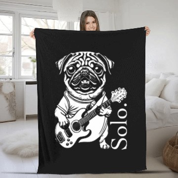 Discover Pug solo. Dark colors Fleece Blankets
