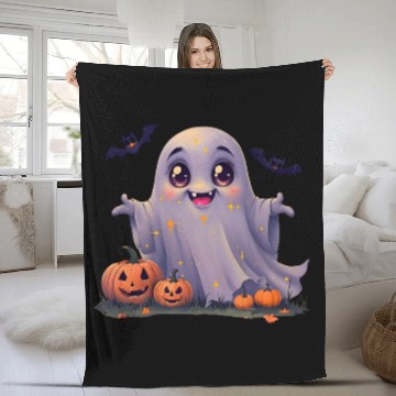 Discover Adorable Rounded Ghost Cartoon Fleece Blankets.