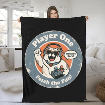 Discover Retro Gaming Dog Winner s Bark Vintage Graphic Fleece Blankets