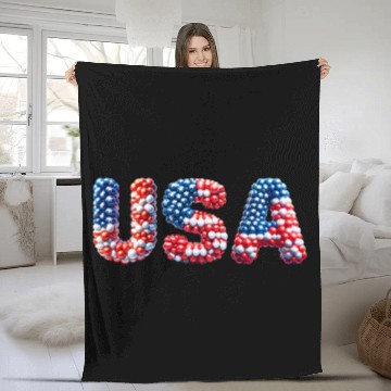 Discover USA lettering in national colors  Balloon design Fleece Blankets