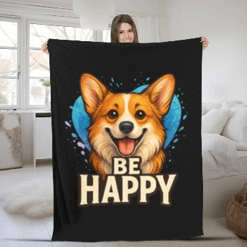 Discover Happy Corgi with Colorful Heart- Dog lover design Fleece Blankets