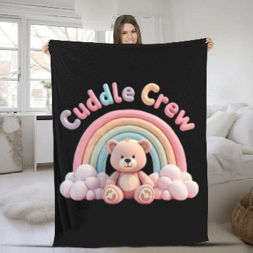Discover Soft teddy bear sitting under a rainbow Fleece Blankets