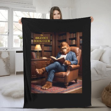 Discover Bigfoot Book Club Sasquatch Reading in the Library Fleece Blankets