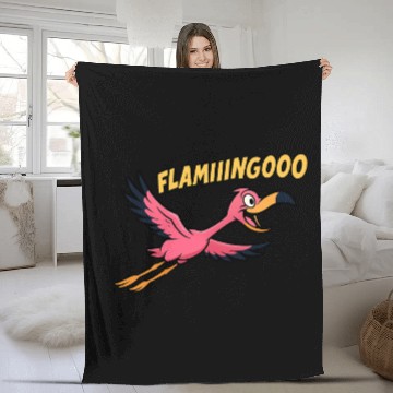 Discover FLAMIIINGOOO – Funny Cartoon Flamingo in Flight De Fleece Blankets