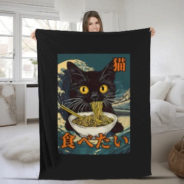 Discover Cat Ramen Japanese Graphic Art Kawaii Kitty Anime Fleece Blankets