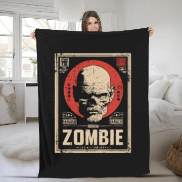Discover Zombie - Woodblock Print Fleece Blankets